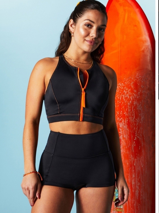 Fabletics Other - Fabletics Zip Front Racerback Swim Top Black Orange Size M NWOT